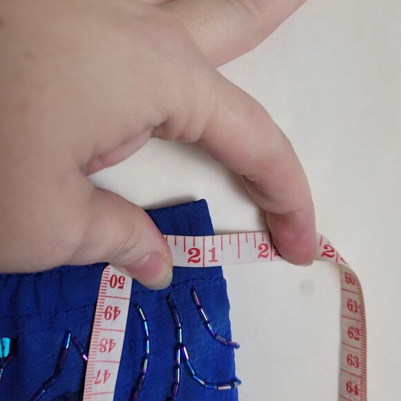 Vintage womens blue silk beaded sequined flapper fringe midi skirt Size L Flawed - Picture 7 of 8